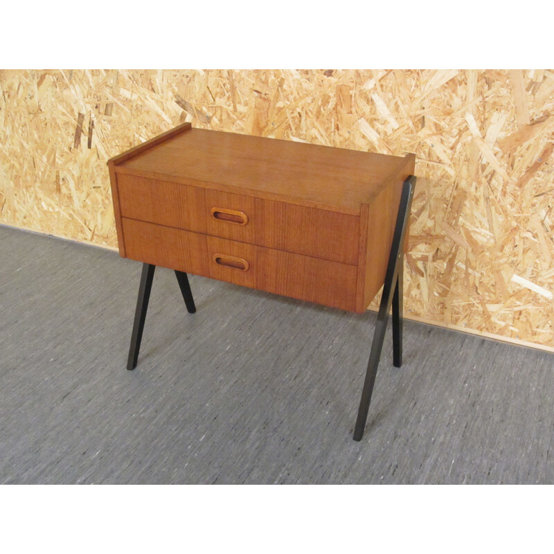 Vintage Scandinavian teak chest of drawers with compass feet 