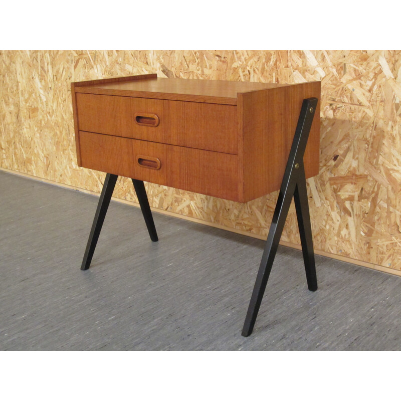 Vintage Scandinavian teak chest of drawers with compass feet 