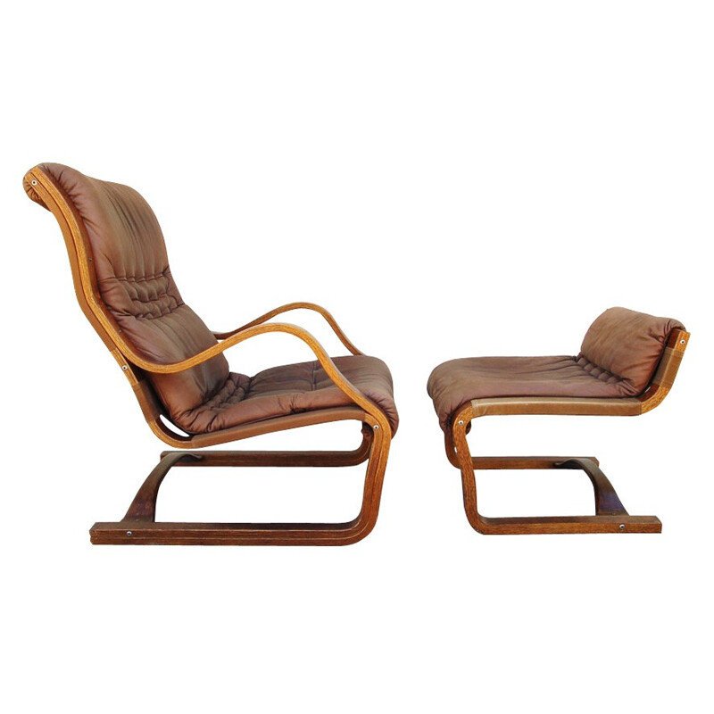 Mid century modern armchair with its ottoman, Esko PAJAMIES - 1960s
