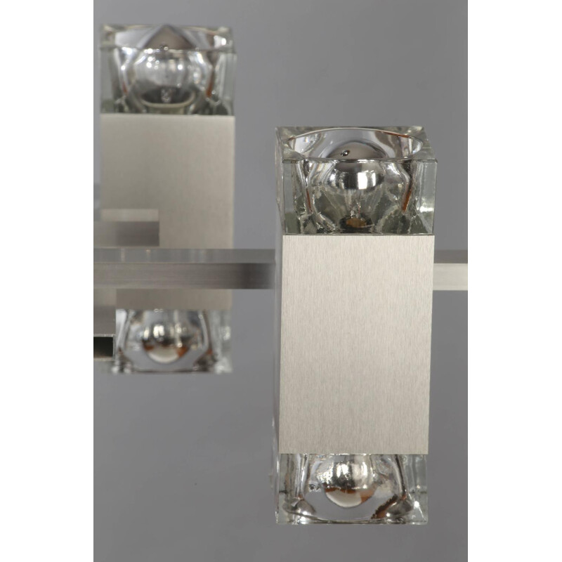 Nine-light Cubic chandelier in polished aluminum and cut-glass, Gaetano SCIOLARI - 1960s