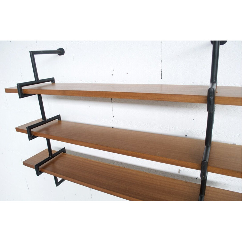 Steel and mahogany shelves, France, 1950 