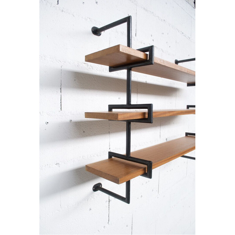 Steel and mahogany shelves, France, 1950 