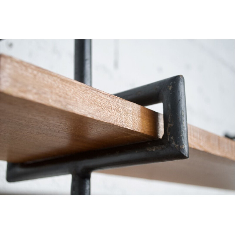 Steel and mahogany shelves, France, 1950 