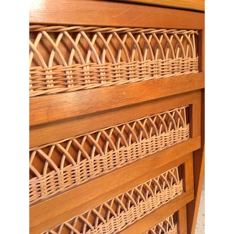 Vintage rattan chest of drawers with 6 drawers 1950