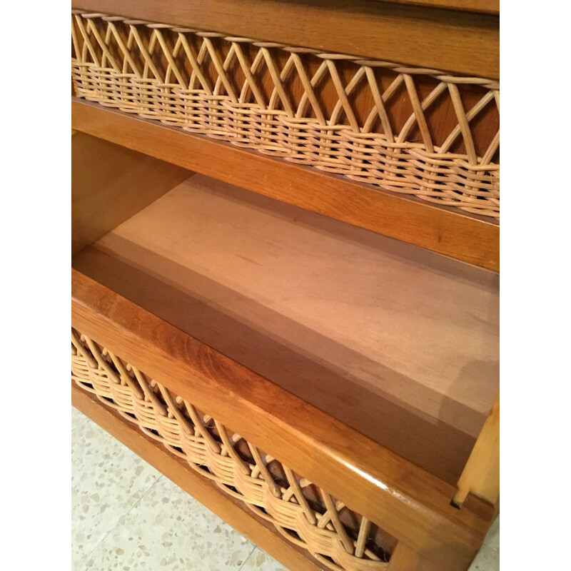 Vintage rattan chest of drawers with 6 drawers 1950