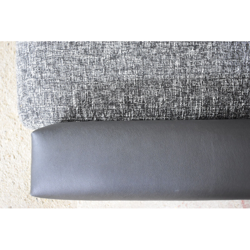 Canapé ou lit de repos vintage en tissu noir et blanc et en similicuir