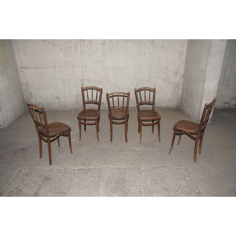 Set of 5 Art Nouveau style vintage bistro chairs