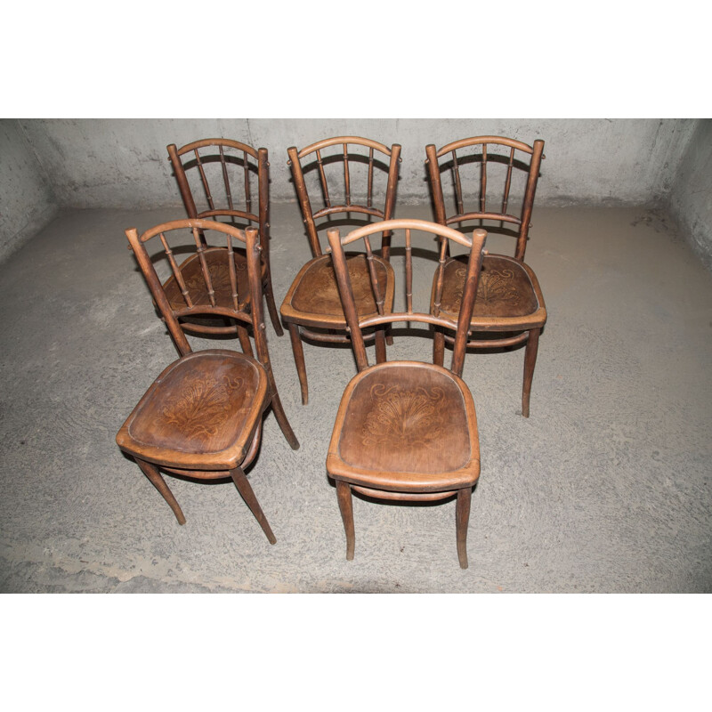 Set of 5 Art Nouveau style vintage bistro chairs