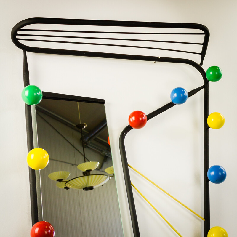 Vintage metal coat rack with colored hooks - 1950s