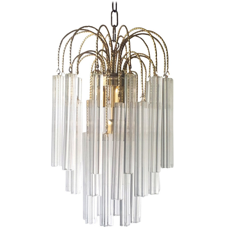 High italian Venini chandelier with handcut crystal prisms - 1960s