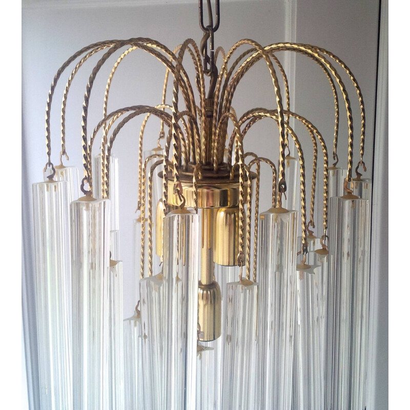 High italian Venini chandelier with handcut crystal prisms - 1960s