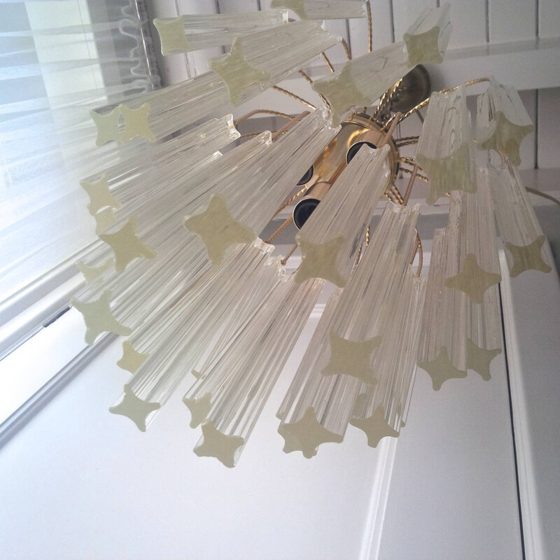 High italian Venini chandelier with handcut crystal prisms - 1960s