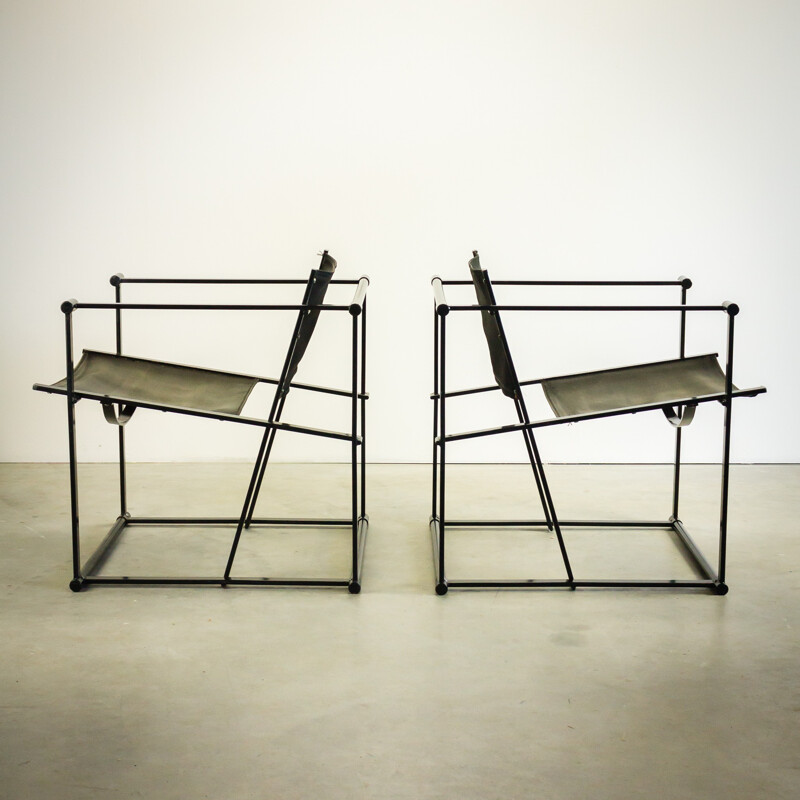 Pair of FM60 black cube Pastoe chairs, Radboud VAN BEEKUM - 1980s