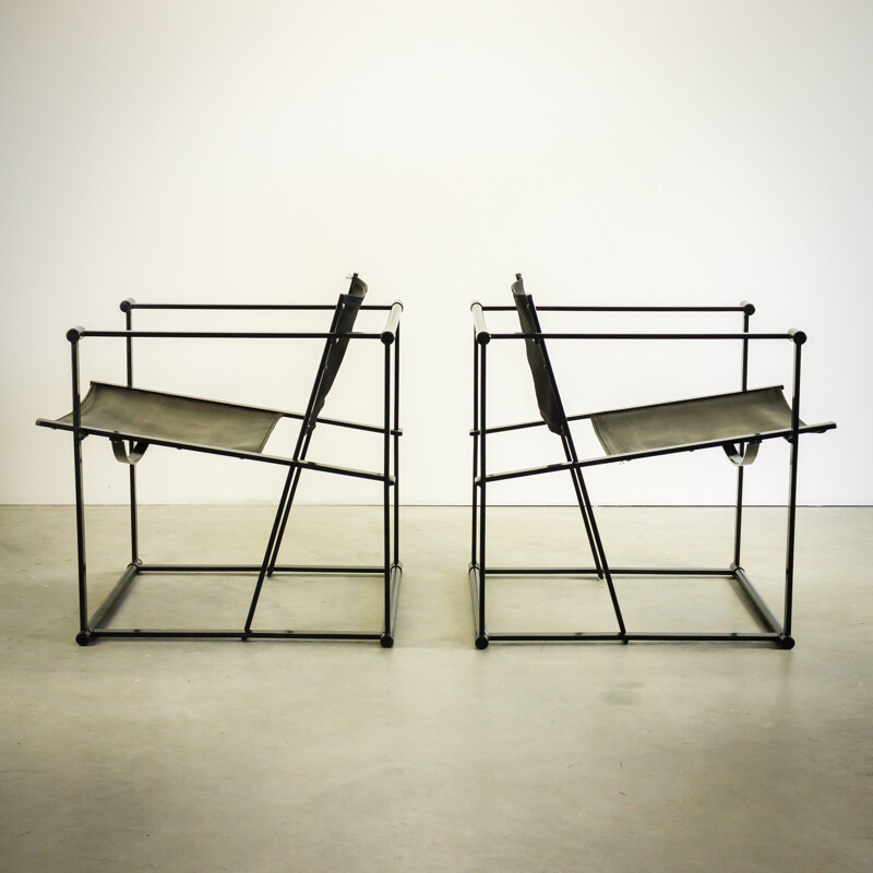 Paire de fauteuils Pastoe en métal et toile noire, Radboud VAN BEEKUM - 1980