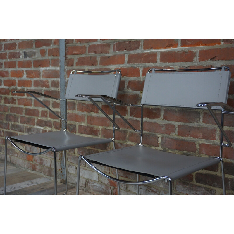 Pair of vintage Italian leather and chrome armchairs