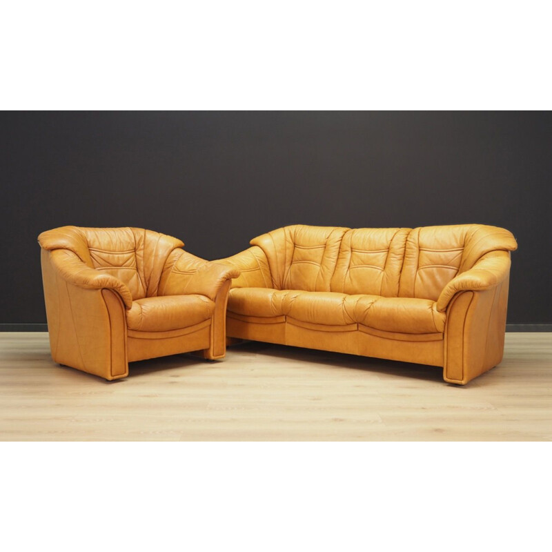 Vintage living room set in cognac color by Skalma, Denmark, 1980s