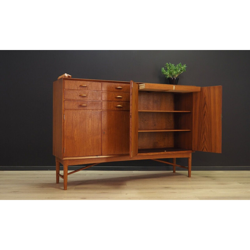 Buffet haut vintage avec tiroirs en teck, design danois, 1960-1970