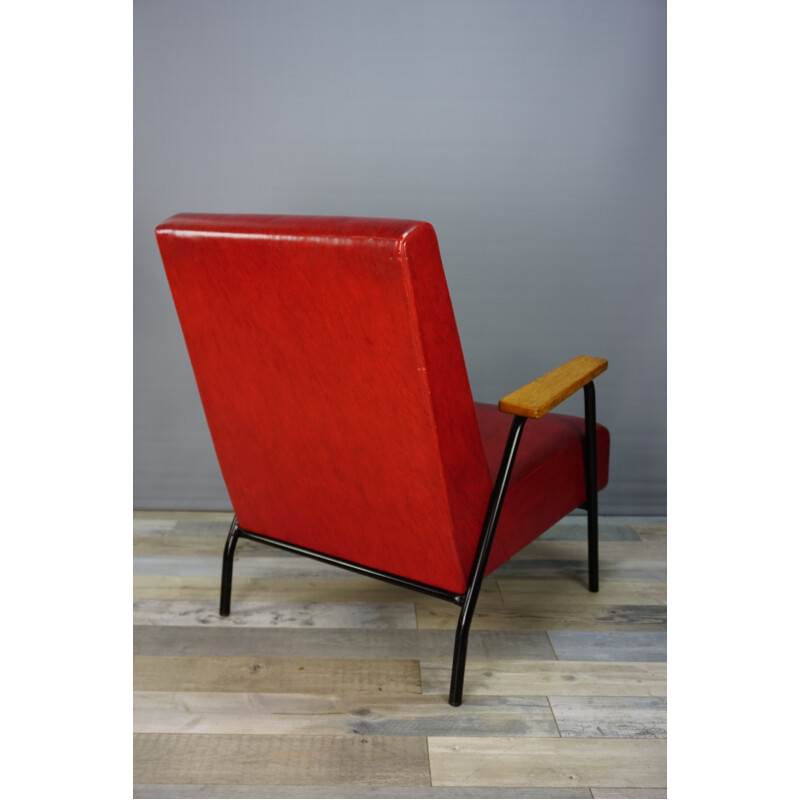 Vintage red Rio armchair by Pierre Guariche for Meurop 1950