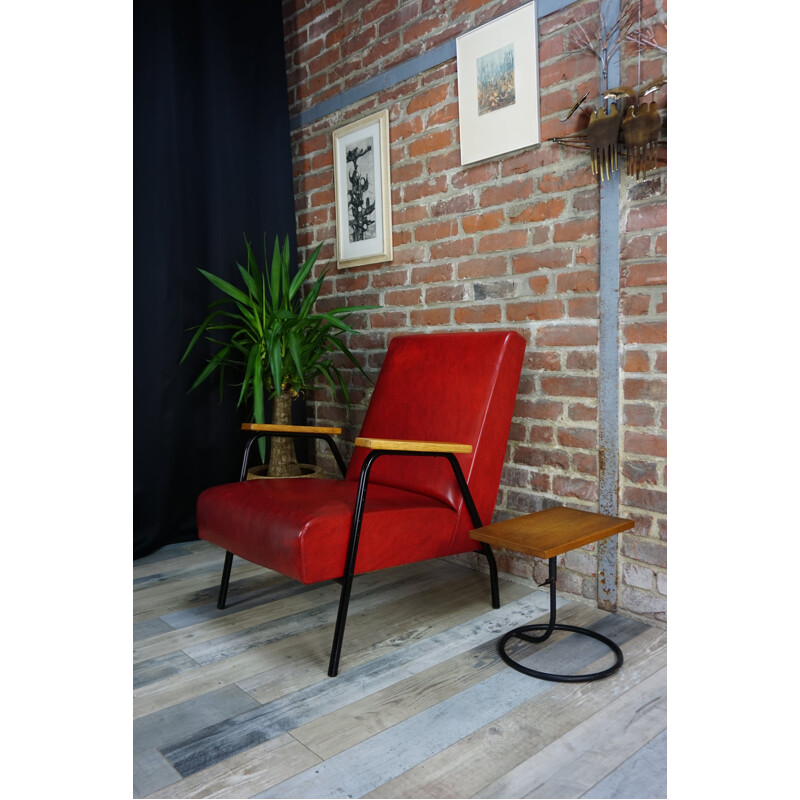 Vintage red Rio armchair by Pierre Guariche for Meurop 1950