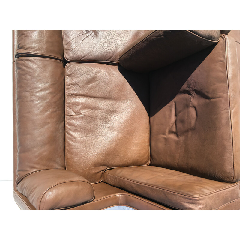 Vintage Scandinavian brown leather sofa by Borge Mögensen