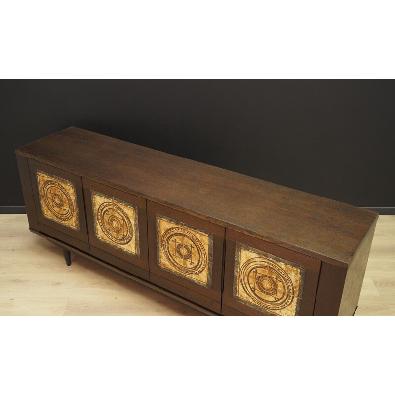 Vintage sideboard in walnut veener and ceramic, Danish design, 1960-1970