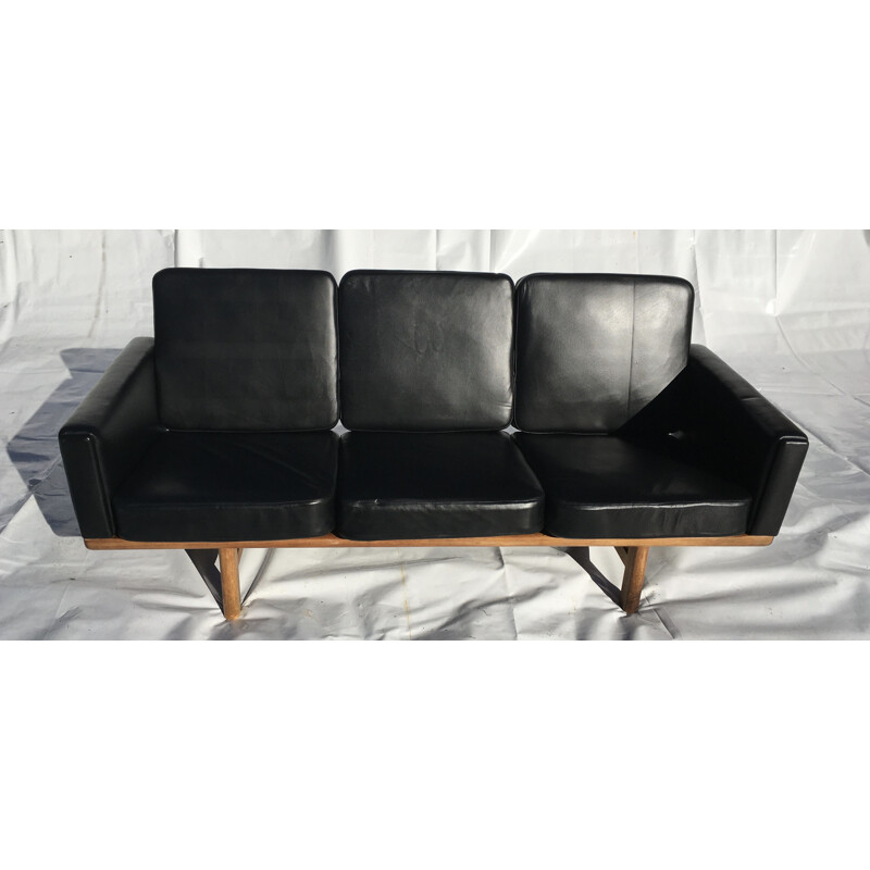 Canapé scandinave vintage en cuir noir par H.J Werner pour Getama