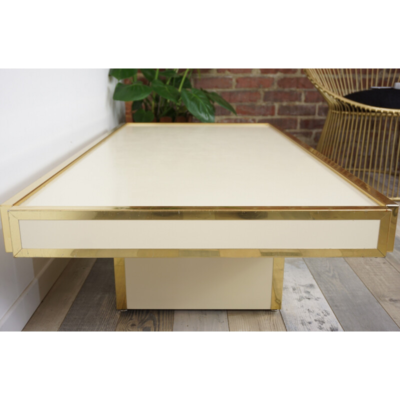 Vintage ivory and brass coffee table, Italian design, 1960-1970 