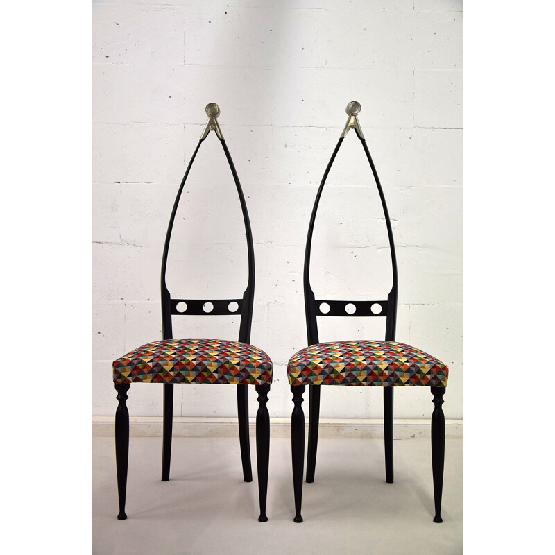 Pair of mid-century black lacquered sculptural vintage chairs by Pozzi and Verga, Italy