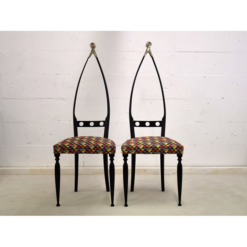 Pair of mid-century black lacquered sculptural vintage chairs by Pozzi and Verga, Italy