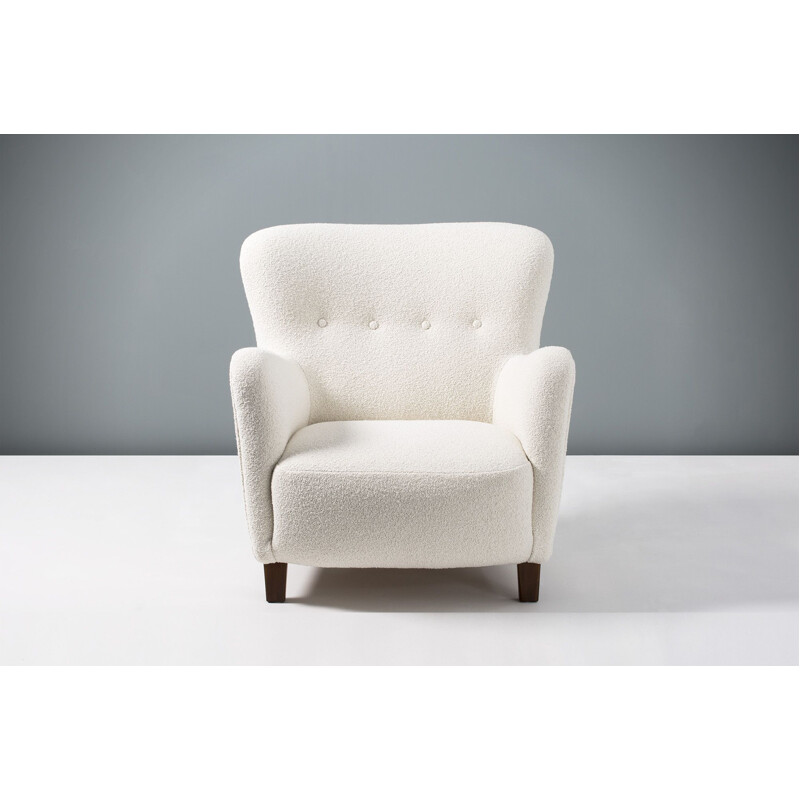 Vintage wool bouclé armchair by Fritz Hansen, Denmark, 1950s