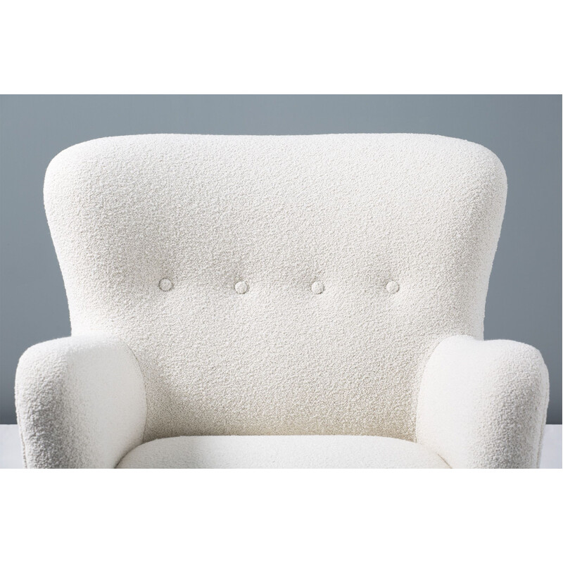 Vintage wool bouclé armchair by Fritz Hansen, Denmark, 1950s