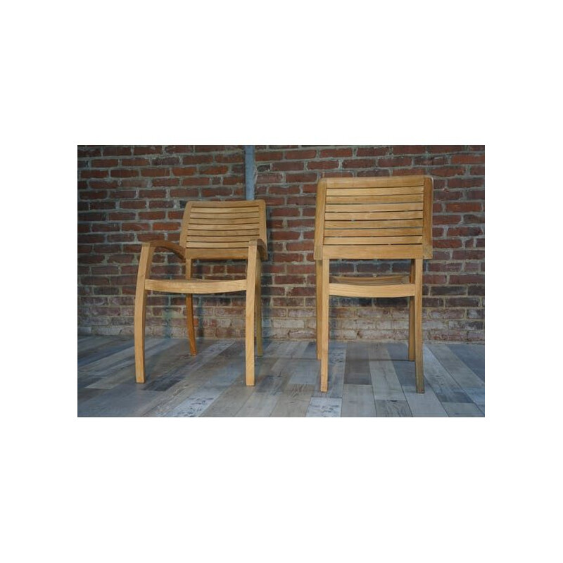  Pair of vintage solid teak armchairs