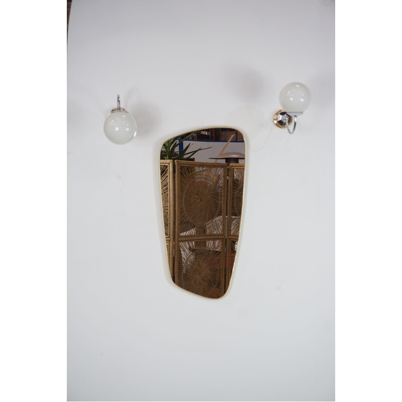 Pair of vintage sconces in brass, chrome and white opaline 1950-1960