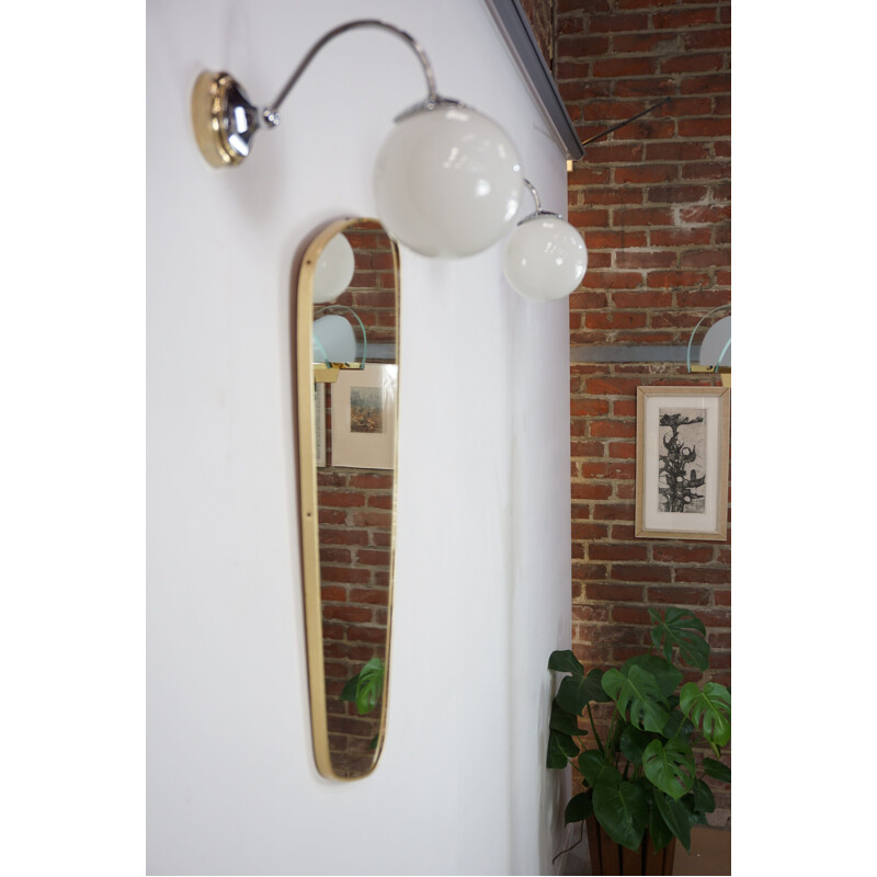 Pair of vintage sconces in brass, chrome and white opaline 1950-1960