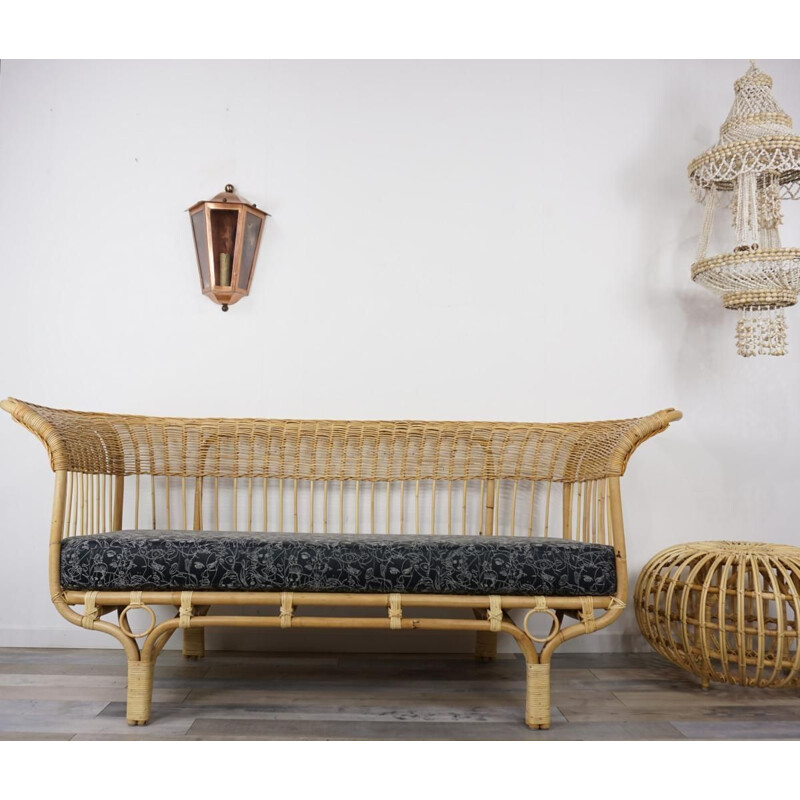 Vintage rattan sofa by Franco Albini