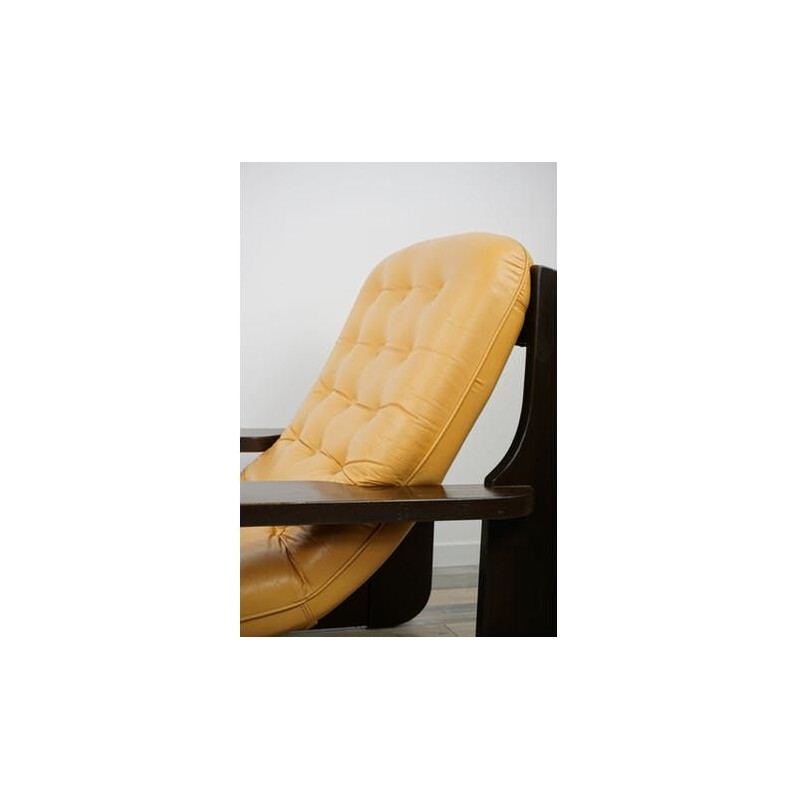 Vintage wooden and leather armchair with havana leather