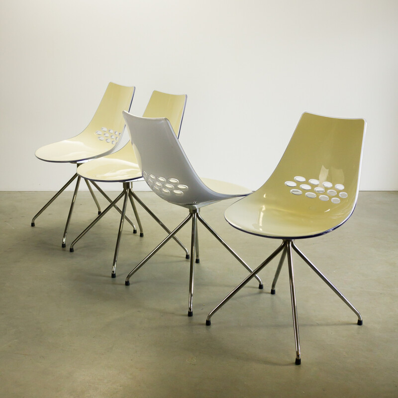 Ensemble de 4 chaises JAM bicolores jaunes et blanches Calligaris, ARCHIRIVOLTO -  2000