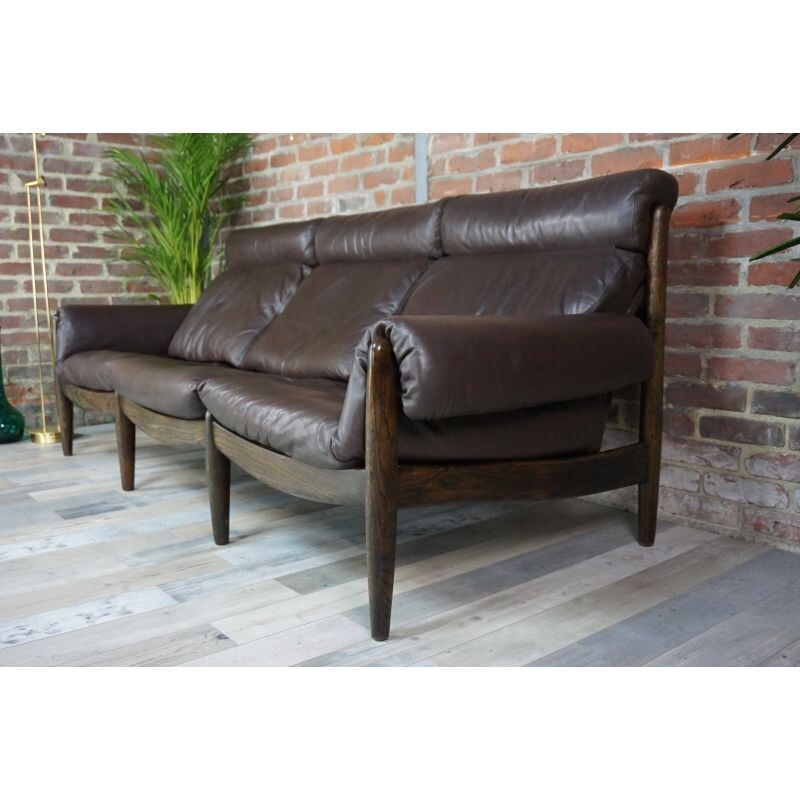 Vintage sofa in wood and leather Durlet