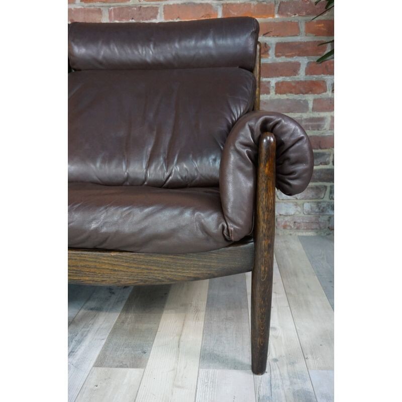 Vintage sofa in wood and leather Durlet