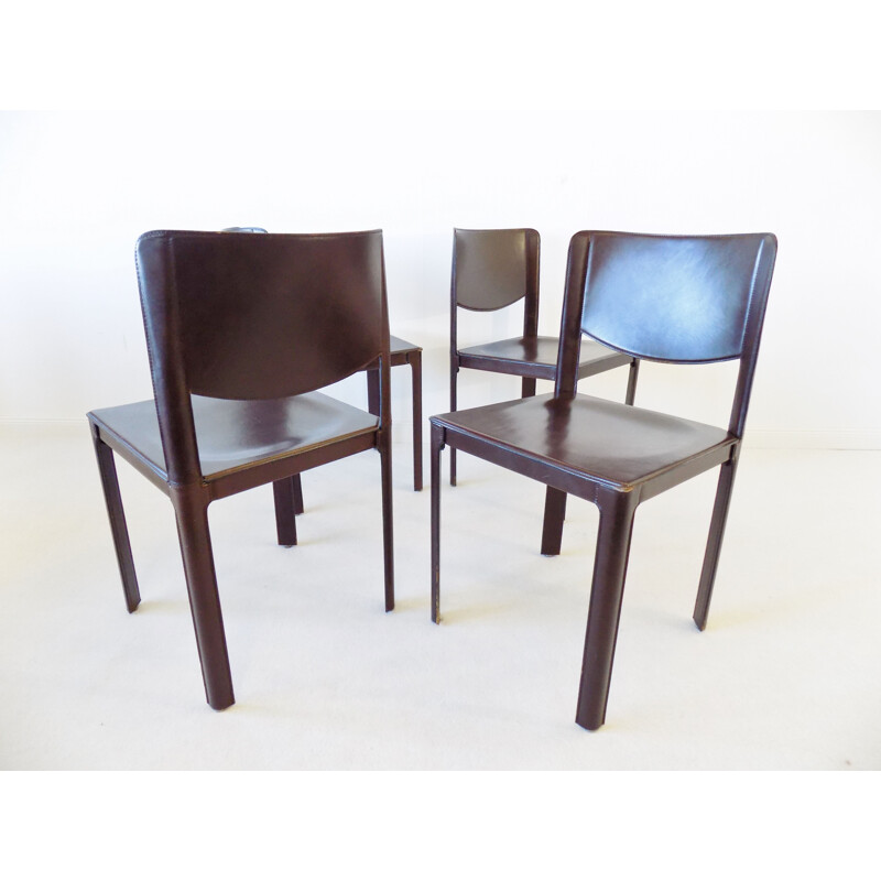 Set of 4 vintage leather dining chairs by Tito Agnoli