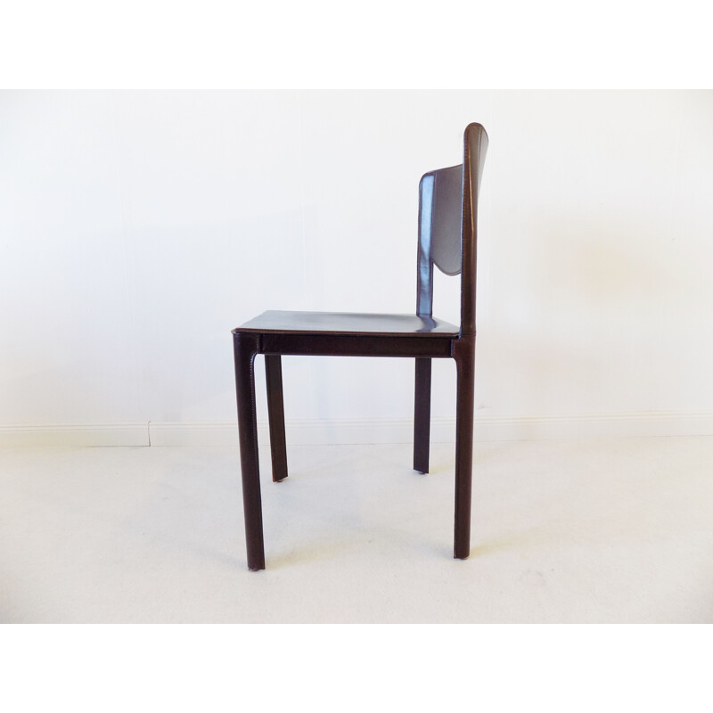 Set of 4 vintage leather dining chairs by Tito Agnoli