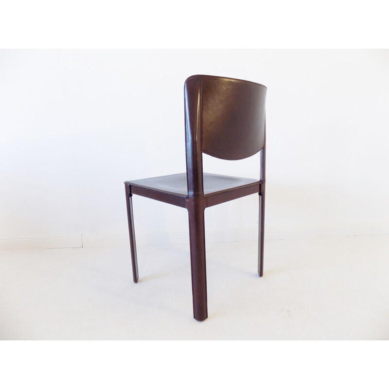 Ensemble de 4 chaises de salle à manger en cuir vintage par Tito Agnoli