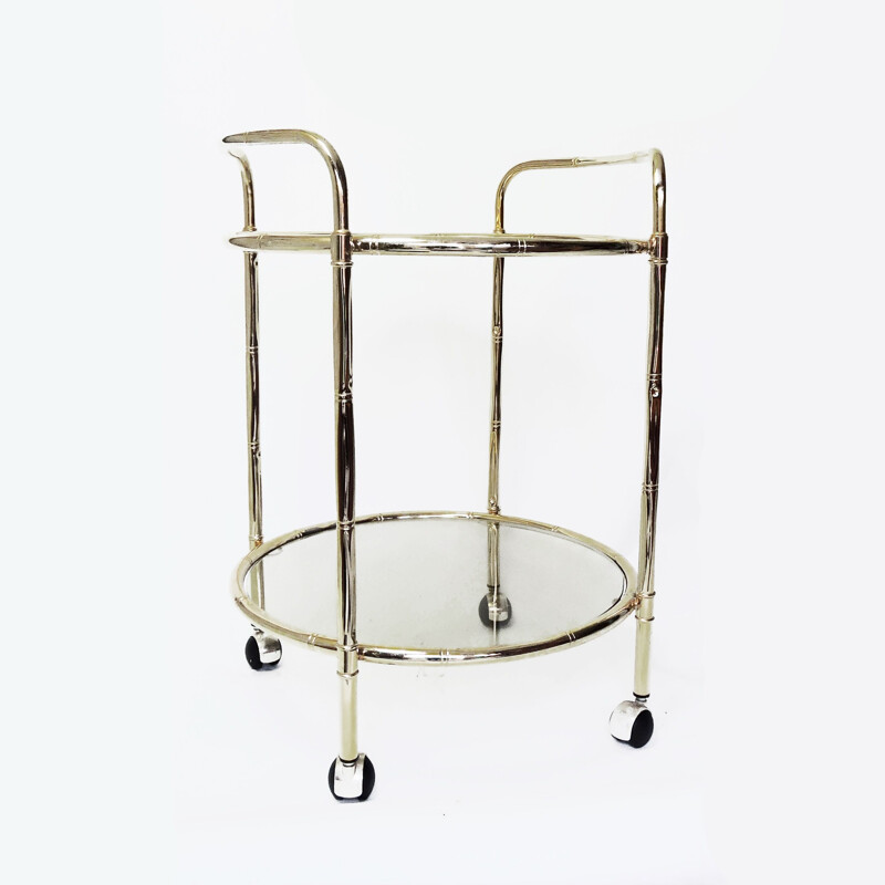 Vintage Bamboo Brass Drinks Trolley, 1970