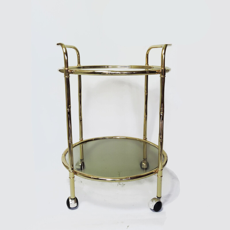 Vintage Bamboo Brass Drinks Trolley, 1970