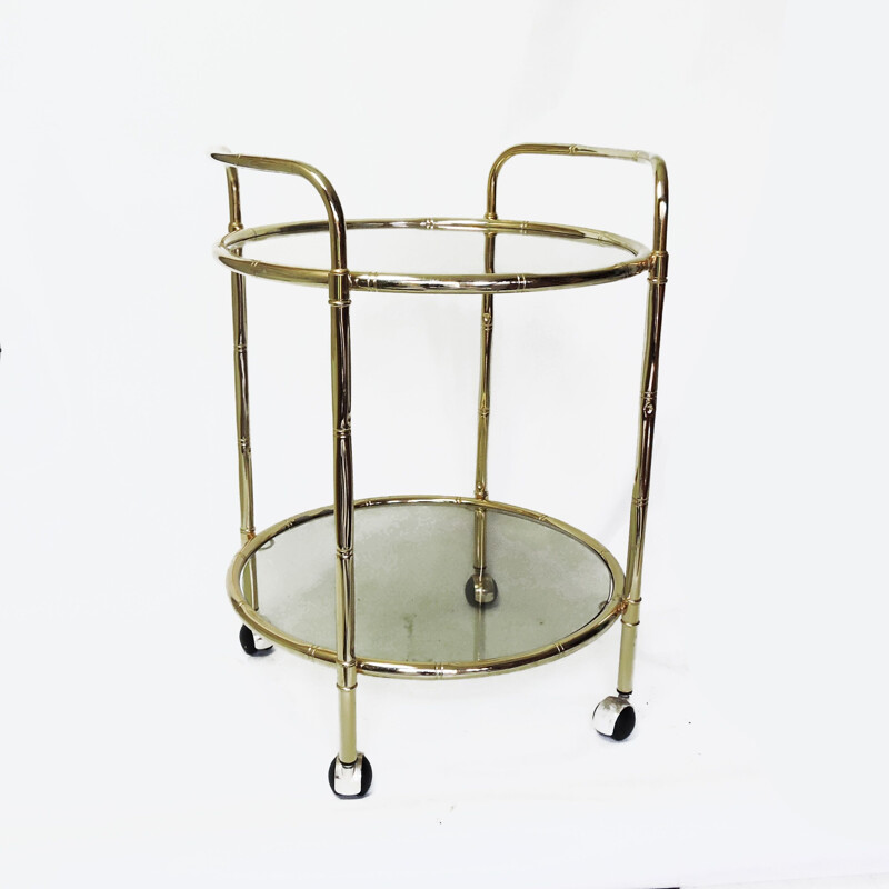 Vintage Bamboo Brass Drinks Trolley, 1970