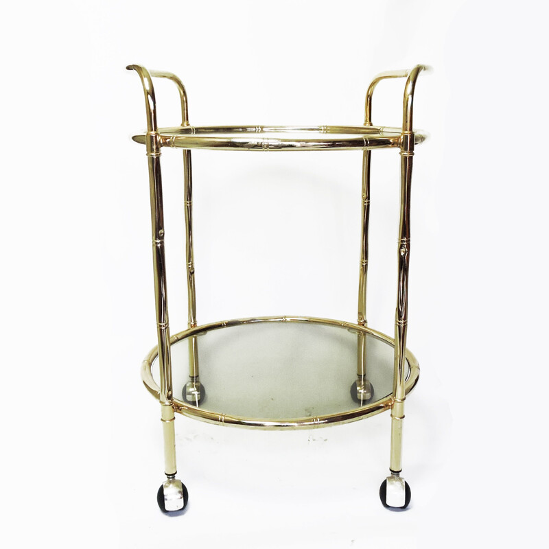 Vintage Bamboo Brass Drinks Trolley, 1970