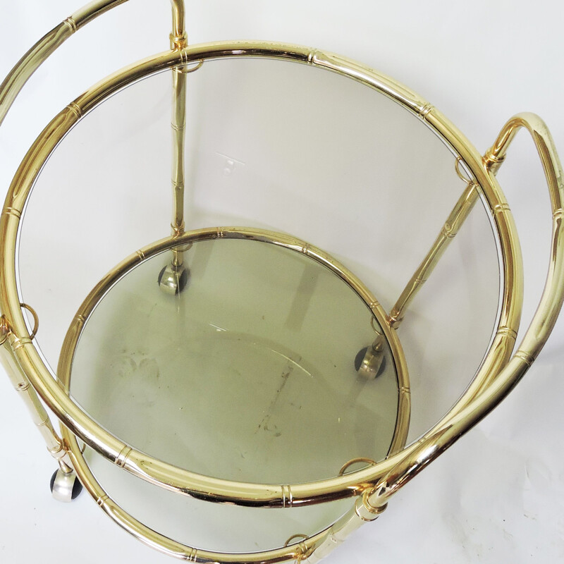 Vintage Bamboo Brass Drinks Trolley, 1970