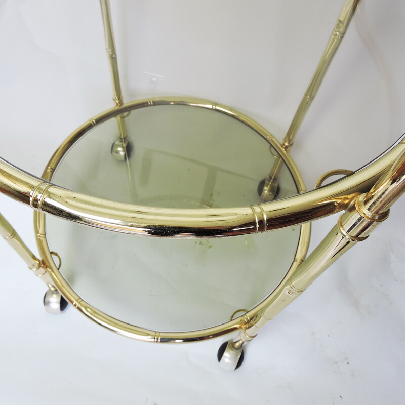 Vintage Bamboo Brass Drinks Trolley, 1970