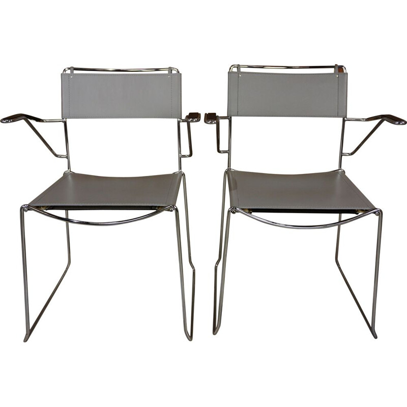Pair of vintage Italian leather and chrome armchairs