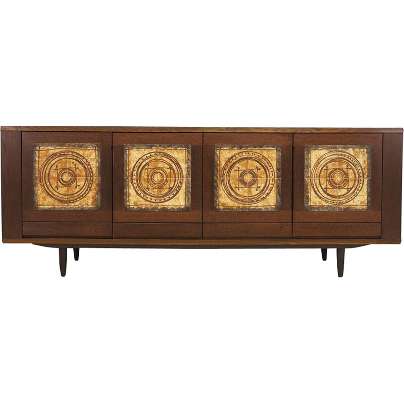 Vintage sideboard in walnut veener and ceramic, Danish design, 1960-1970